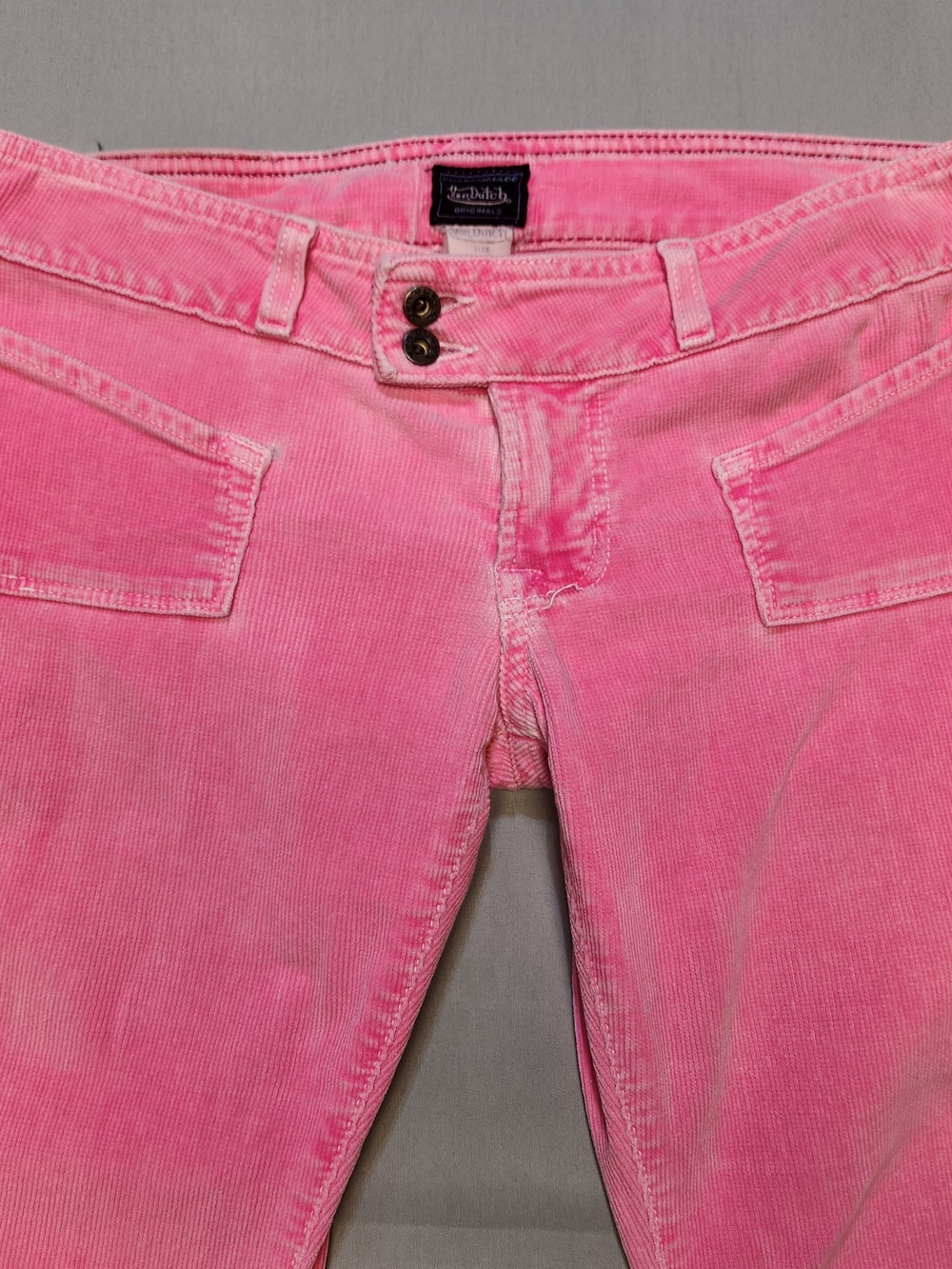 Vtg Y2K Von Dutch Women 27 Spell Out Wide Leg Flared Stretch Jeans Pink Corduroy - Picture 3 of 12